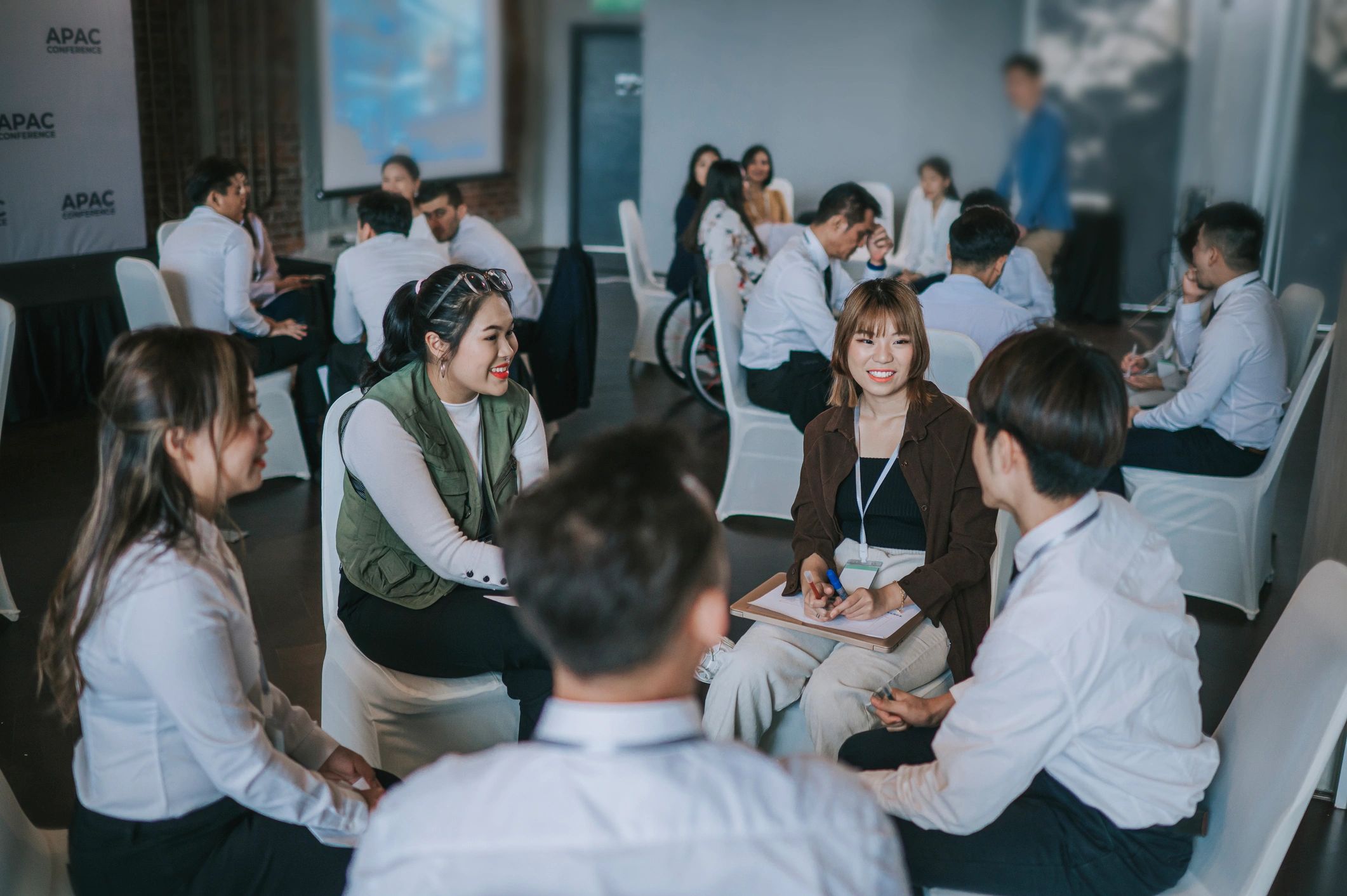 Corporate training workshop with team collaboration