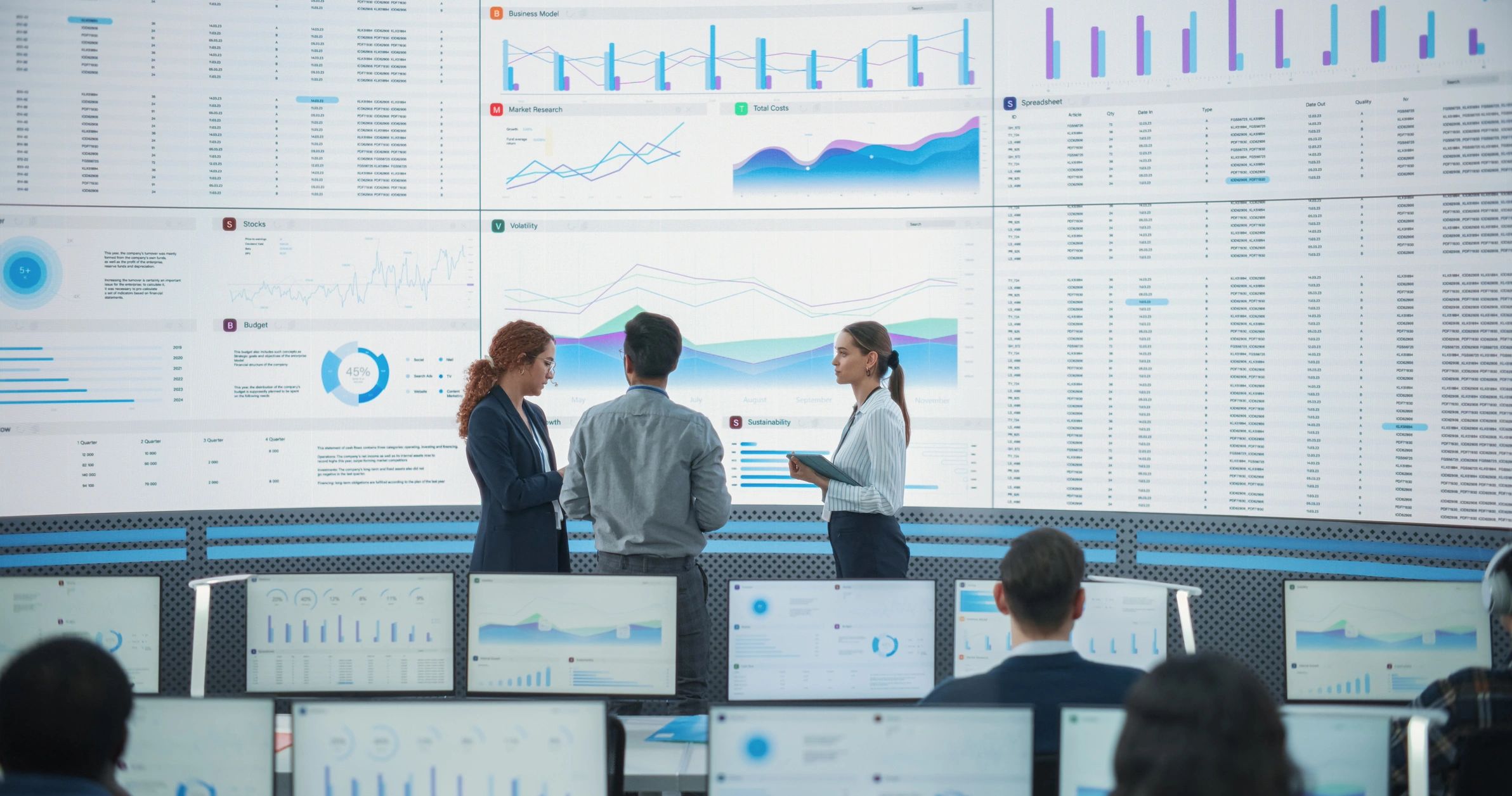 Cybersecurity operations center team monitoring digital systems