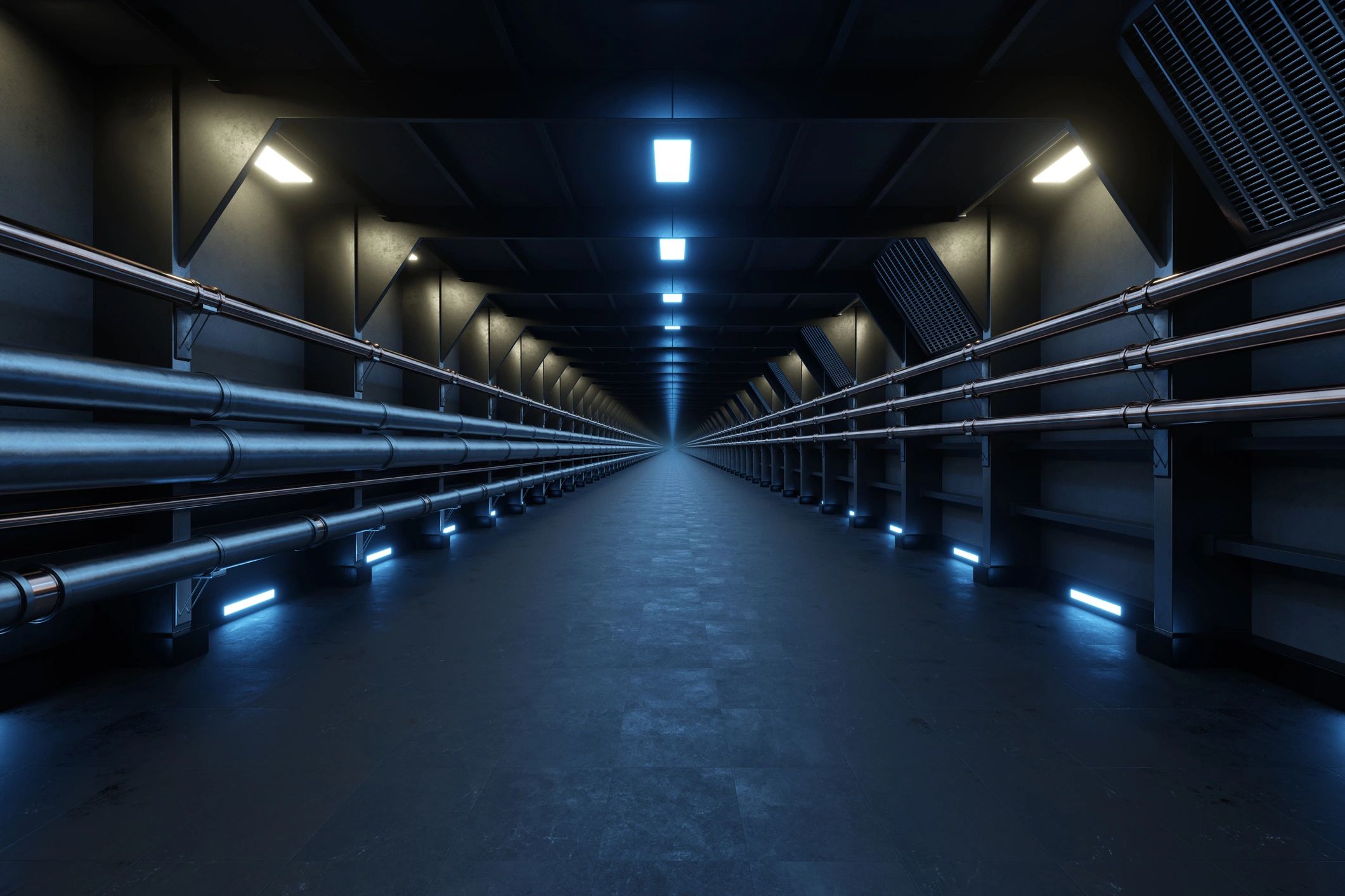 Modern technology corridor representing advanced computing