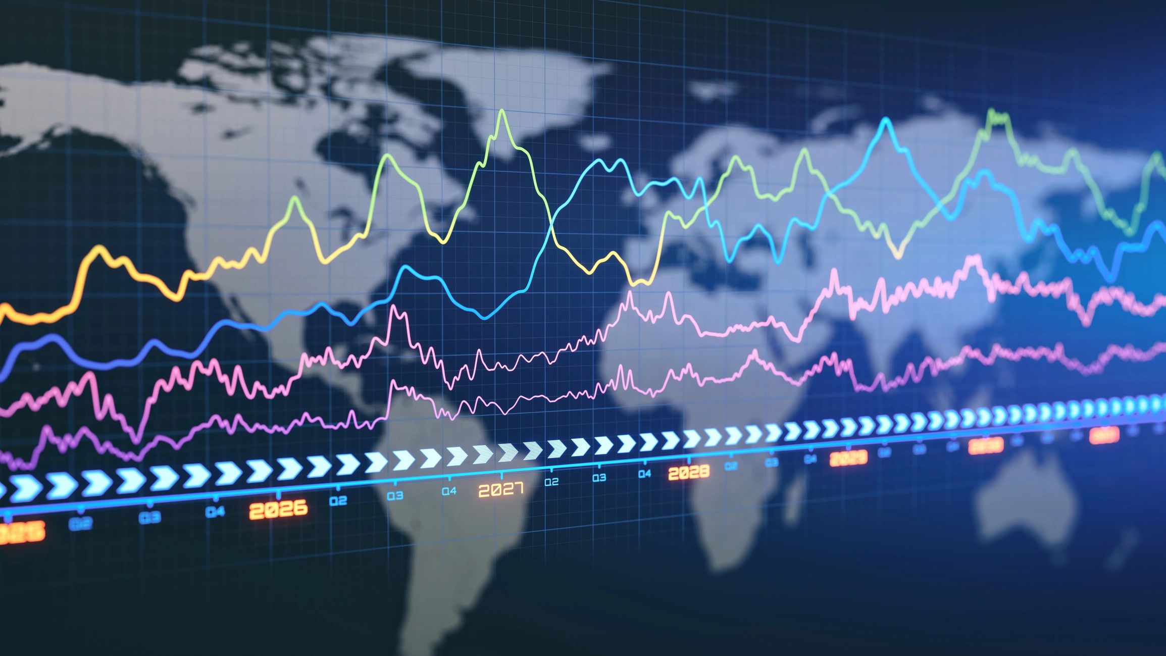World map with financial data overlay